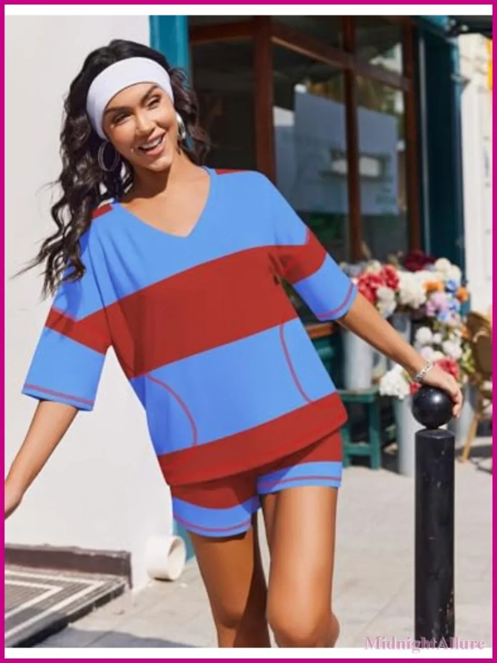 Women's Lounge Short Set 2 Piece Oversized Casual Outfit V Neck Top with Pockets